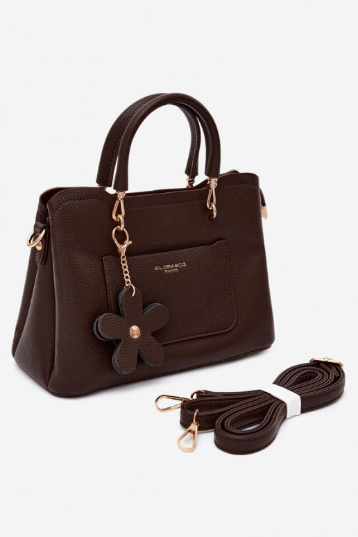 Sac à main avec porte-clés en simili cuir avec motifs floraux en chocolat Noomi