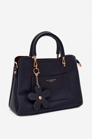 Sac à main avec porte-clés en simili cuir avec motifs floraux en bleu foncé Noomi 2