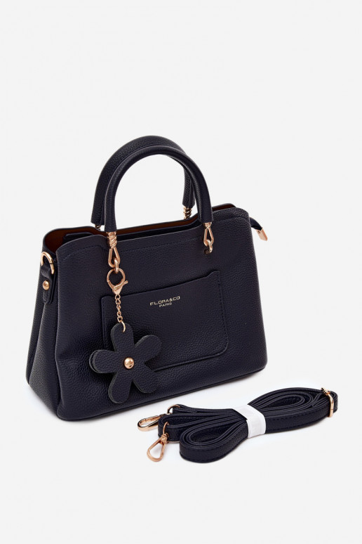 Sac à main avec porte-clés en simili cuir avec motifs floraux en bleu foncé Noomi