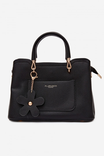Sac à main avec porte-clés en simili daim avec motifs floraux en noir Noomi