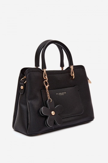Sac à main avec porte-clés en simili daim avec motifs floraux en noir Noomi 2