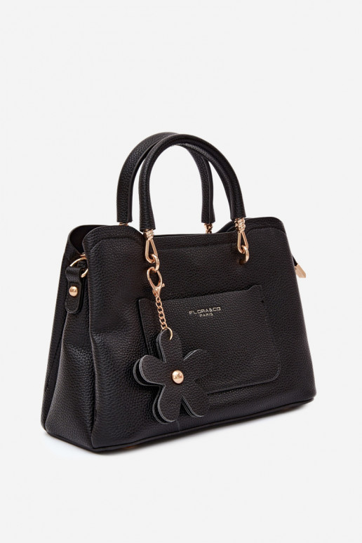 Sac à main avec porte-clés en simili daim avec motifs floraux en noir Noomi