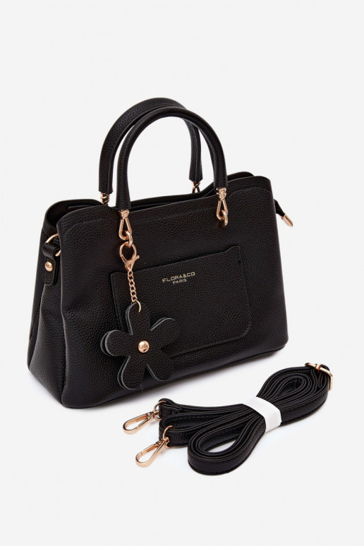 Sac à main avec porte-clés en simili daim avec motifs floraux en noir Noomi