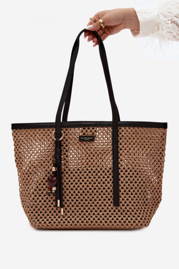 Sac à provisions tressé noir avec pendentif Noella