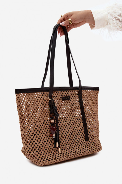 Sac à provisions tressé noir avec pendentif Noella
