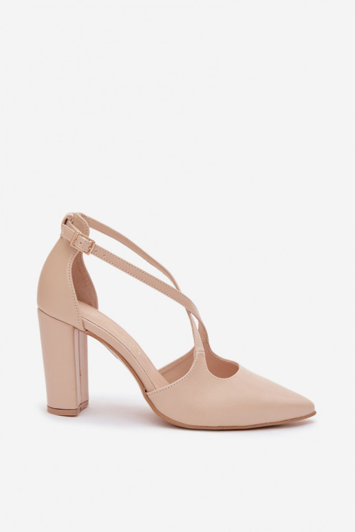 Chaussures avec des talons avec des bandes Zazoo 1053 beige