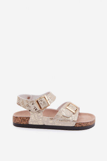 Sandales d'enfants dorées avec boucles et inscriptions Praline 2
