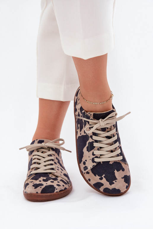Chaussures décontractées en faux daim brun-beige Barefoot Zazoo N1120