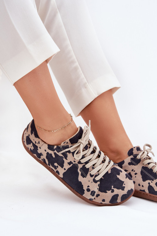 Chaussures décontractées en faux daim brun-beige Barefoot Zazoo N1120