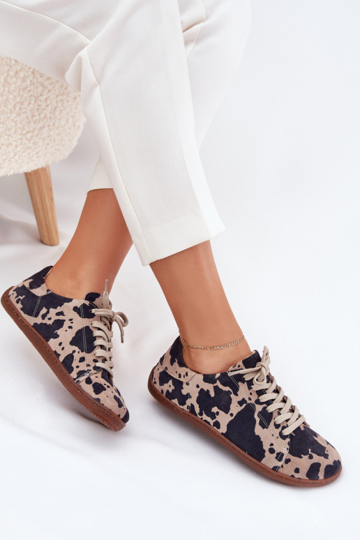 Chaussures décontractées en faux daim brun-beige Barefoot Zazoo N1120