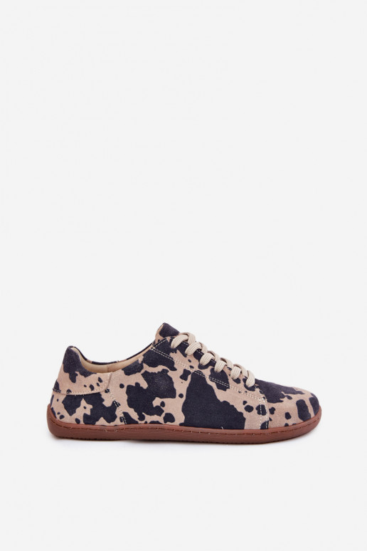 Chaussures décontractées en faux daim brun-beige Barefoot Zazoo N1120