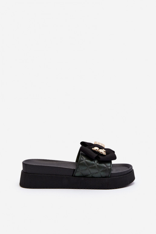 Chaussons noirs pour femmes avec des nœuds et des ours en peluche Katterina