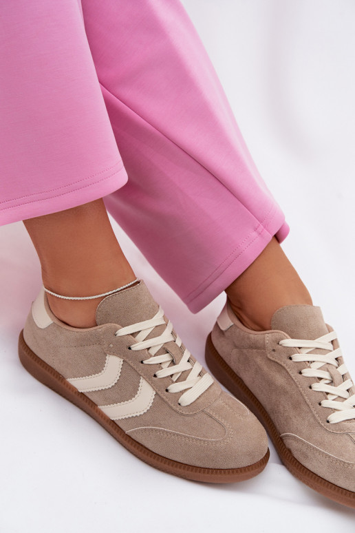 Baskets beiges pour femmes en daim synthétique Jesavella