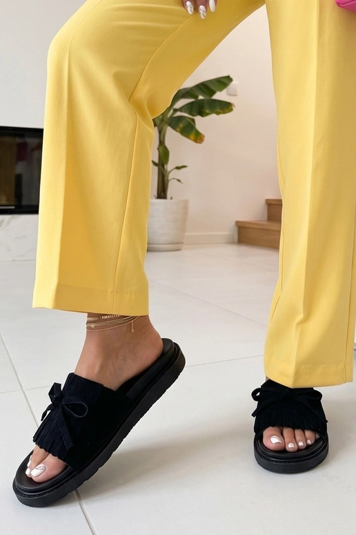 Sabots noirs pour femmes avec franges en daim synthétique sur plateforme Florence