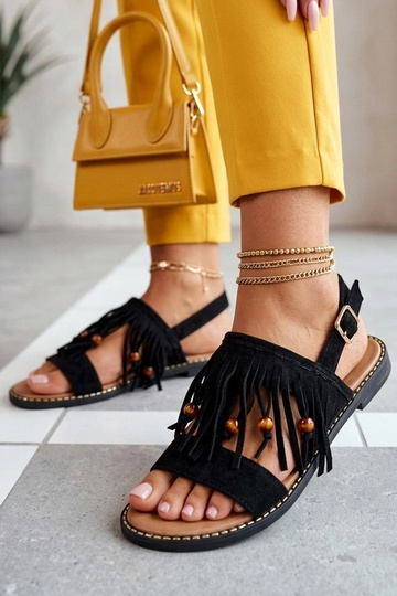 Sandales plates noires avec franges Gladys