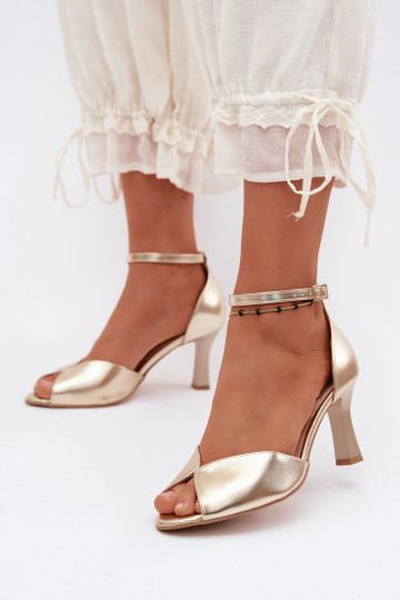 Sandales dorées pour femmes à petit talon Zazoo 1120 2