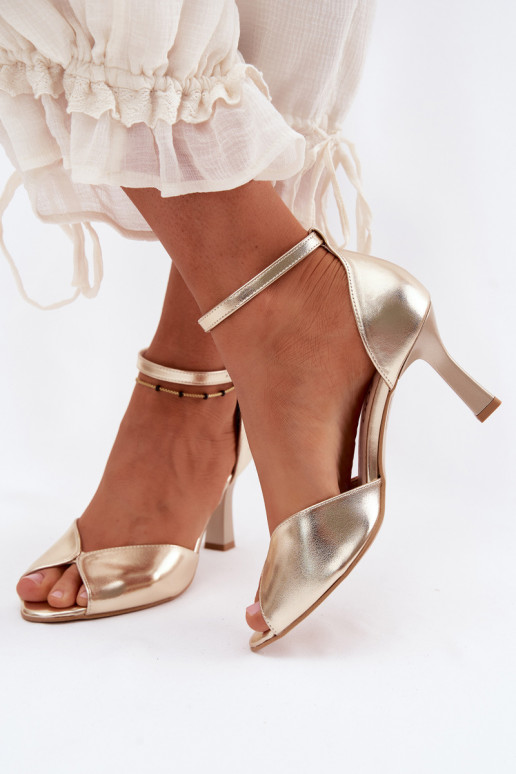 Sandales dorées pour femmes à petit talon Zazoo 1120