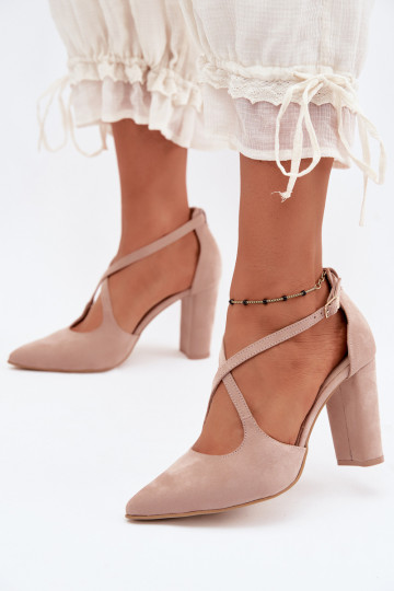 Sandales couleur sable avec talons et brides en daim synthétique Zazoo 1053 2