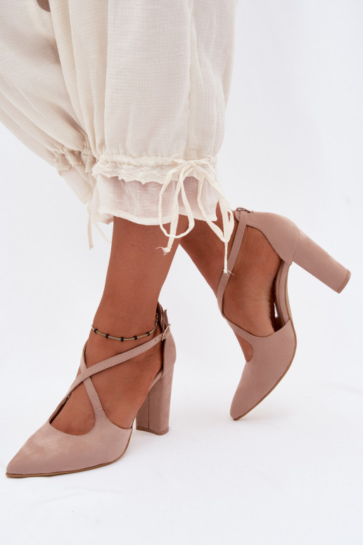 Sandales couleur sable avec talons et brides en daim synthétique Zazoo 1053