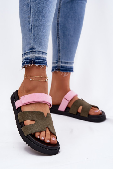 Chaussons pour femmes avec fermeture adhésive Vinceza 17401 en vert-rose