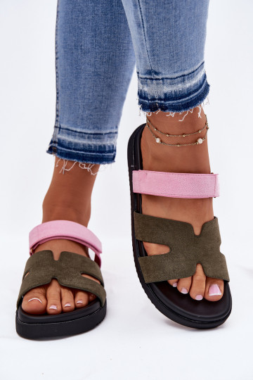 Chaussons pour femmes avec fermeture adhésive Vinceza 17401 en vert-rose 2