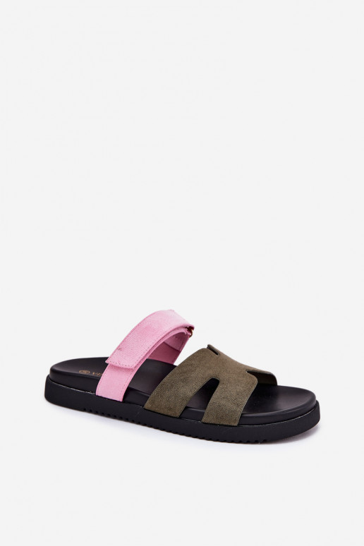 Chaussons pour femmes avec fermeture adhésive Vinceza 17401 en vert-rose