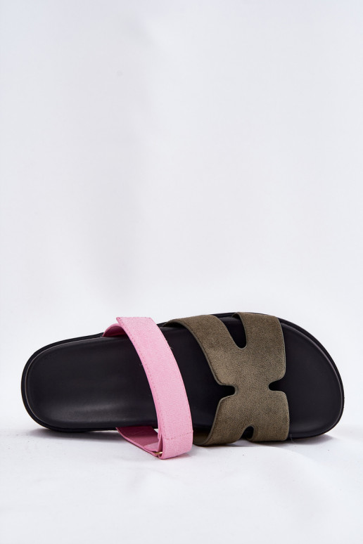 Chaussons pour femmes avec fermeture adhésive Vinceza 17401 en vert-rose