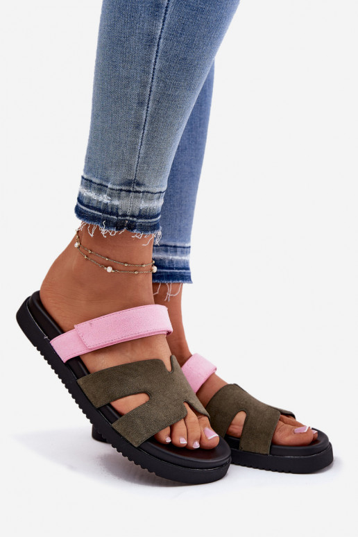 Chaussons pour femmes avec fermeture adhésive Vinceza 17401 en vert-rose