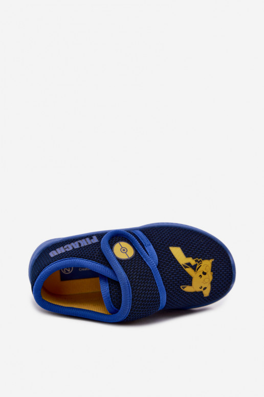 Chaussons pour garçons avec Velcro Pikachu bleu foncé