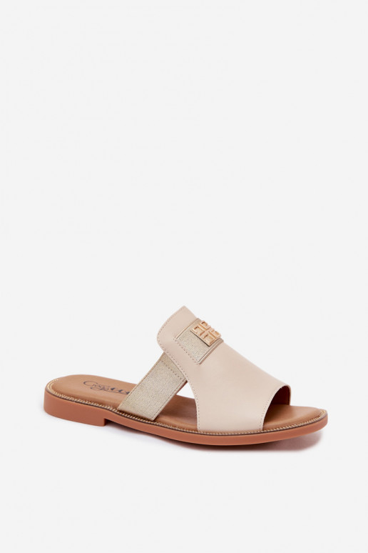 Chaussons pour femmes couleur sable avec détails dorés Pearlie