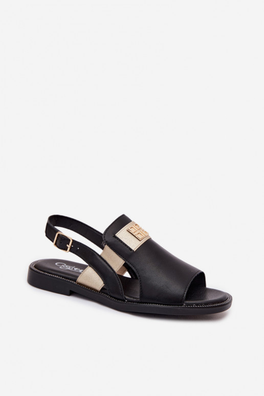 Sandales pour femmes noires avec détails dorés Birdie