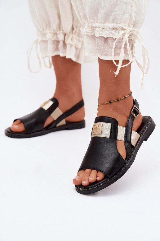 Sandales pour femmes noires avec détails dorés Birdie