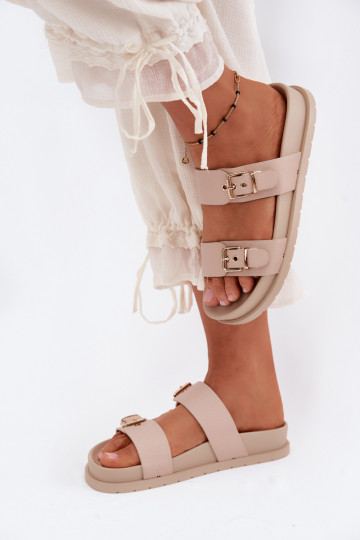 Chaussons pour femmes couleur sable avec boucles dorées Vilja