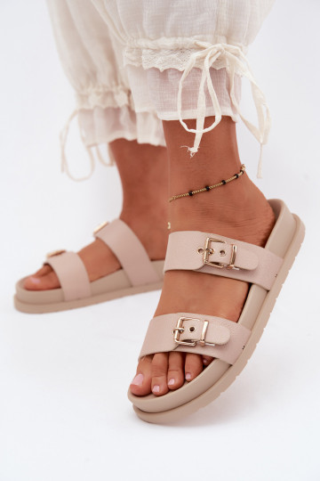 Chaussons pour femmes couleur sable avec boucles dorées Vilja 2
