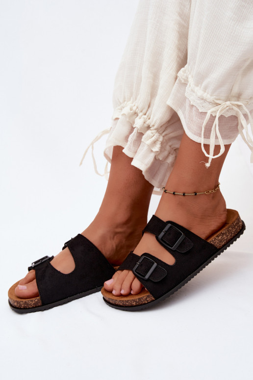 Chaussons pour femmes noirs avec boucles Brigid