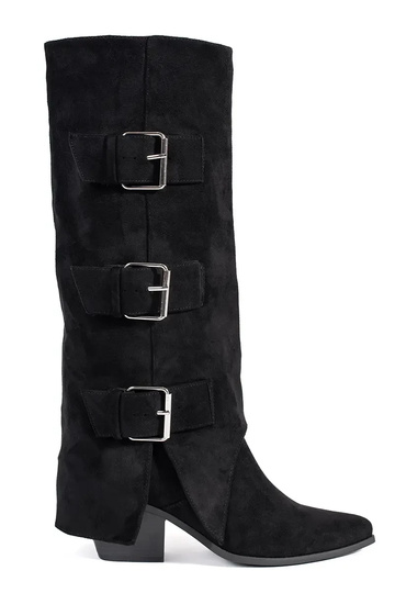 Bottes noires en daim synthétique à talon avec boucles 2