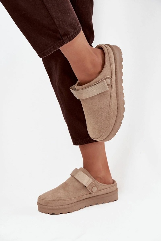 Chaussons chauds pour femmes avec fourrure à l'intérieur sur plateforme couleur sable Azida