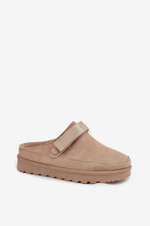 Chaussons chauds pour femmes avec fourrure à l'intérieur sur plateforme couleur sable Azida