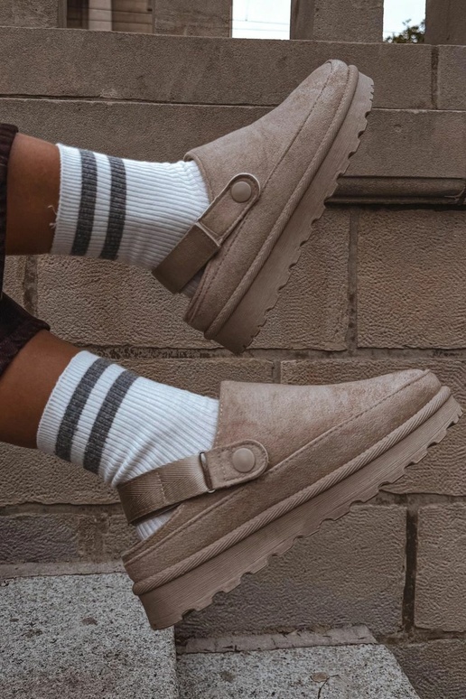 Chaussons chauds pour femmes avec fourrure à l'intérieur sur plateforme couleur sable Azida