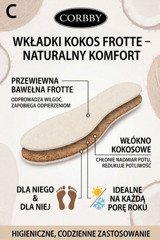 Corbby KOKOS FROTTE Semelles intérieures de chaussures toutes saisons