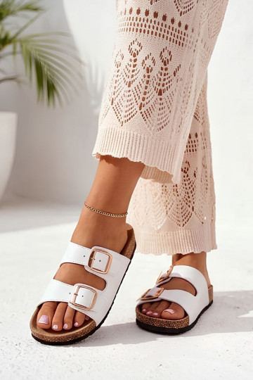 Chaussons blancs pour femmes avec boucles sur semelle en liège Bubbelia 2