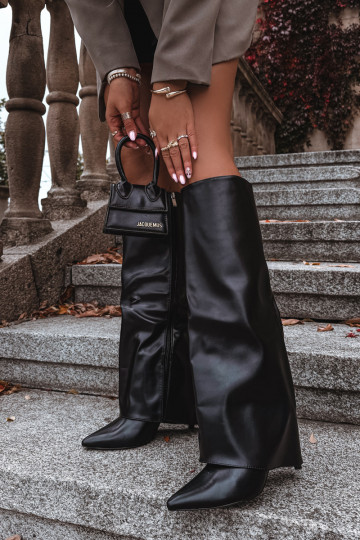 Bottes longues chaudes avec talons fins et choleika cousue en noir Tamonia