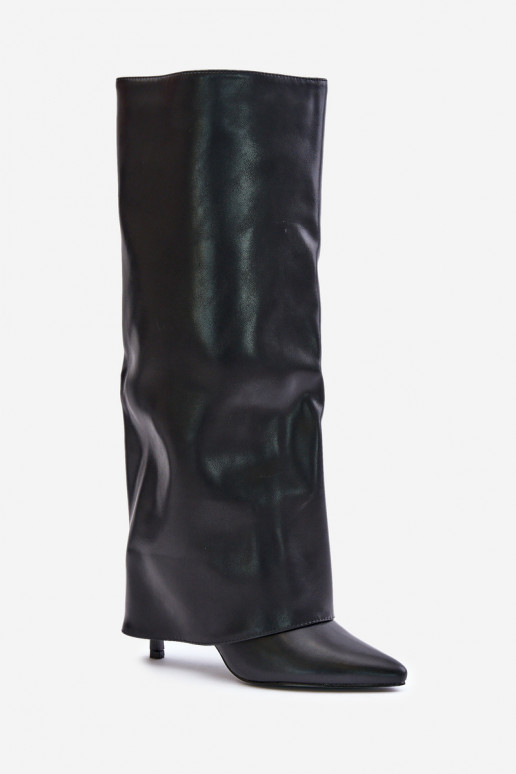 Bottes longues chaudes avec talons fins et choleika cousue en noir Tamonia
