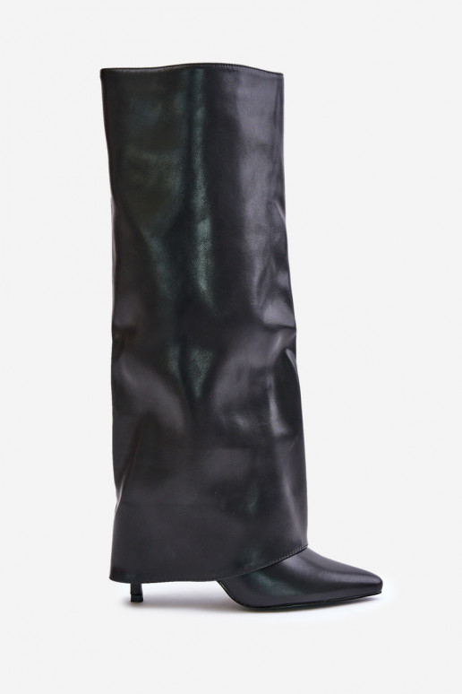 Bottes longues chaudes avec talons fins et choleika cousue en noir Tamonia