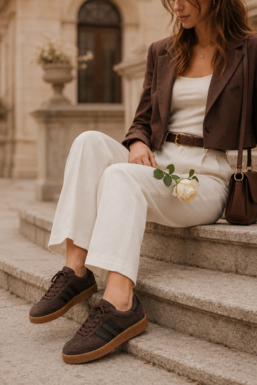 Baskets femme en daim synthétique chocolat Bellmont