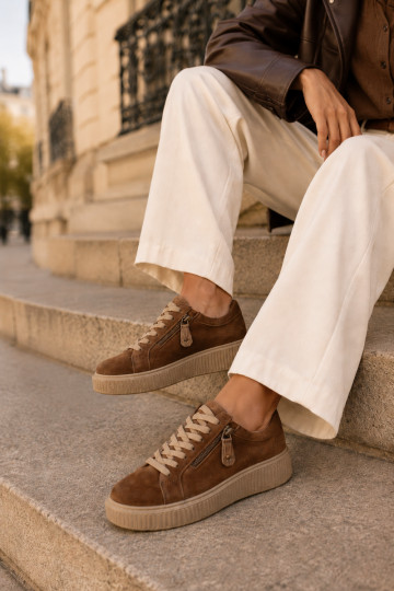 Baskets femme avec plateforme en daim synthétique marron Corisa