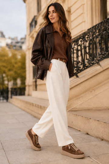 Baskets femme avec plateforme en daim synthétique marron Corisa 2