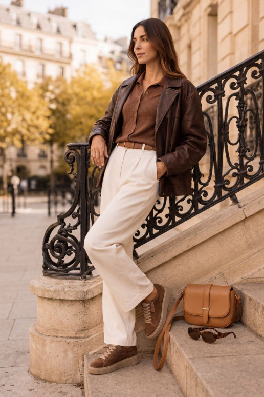 Baskets femme avec plateforme en daim synthétique marron Corisa