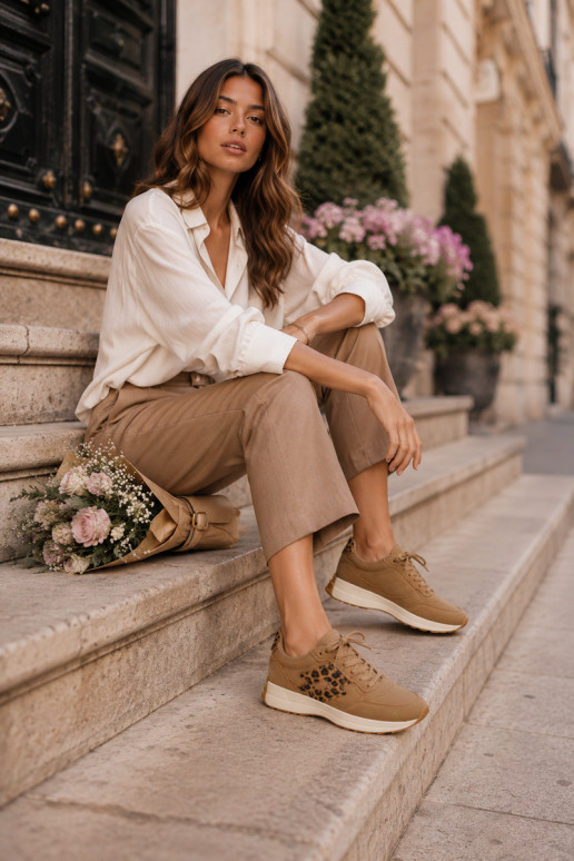Baskets femme LOTTO 2401931U CALENTO en brun avec imprimé léopard