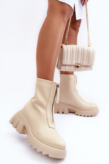 Bottes avec plateforme et fermetures éclair couleur sable Kusma 2
